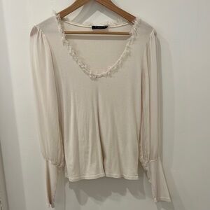 Maven West Cream Long Sleeve Top. Mixed media wktb